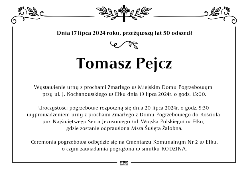 Tomasz Pejcz - nekrolog